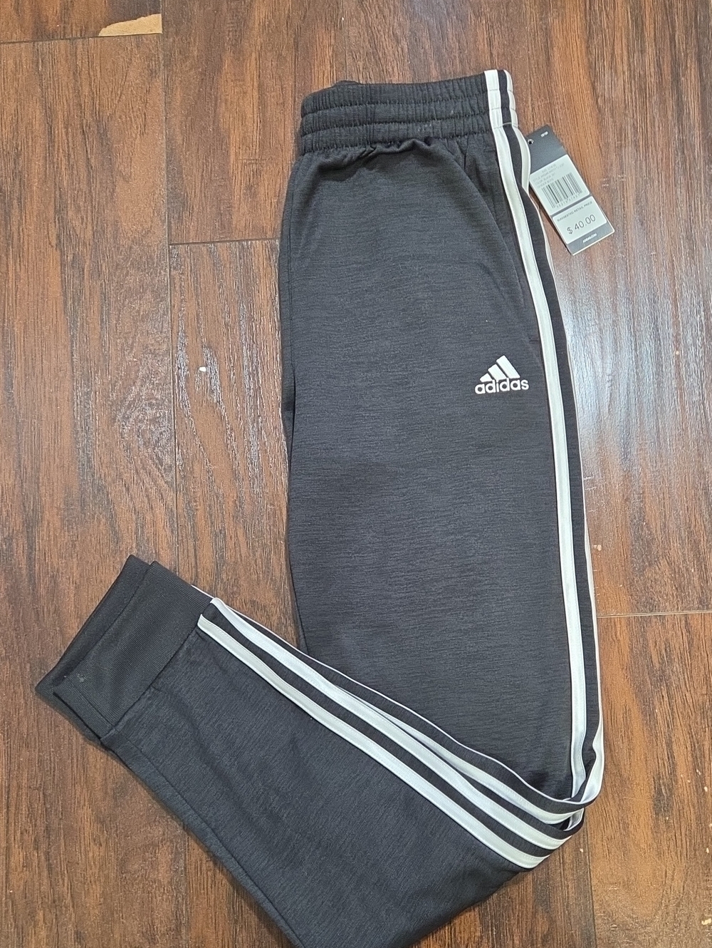 Youth Adidas  Black Joggers with White Side Stripes, Size L